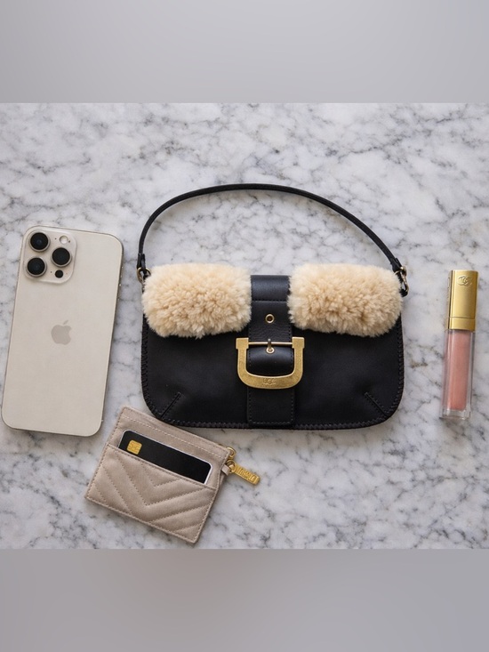 UGG Handbags - Leather Shearling Accent Clutch Wristlet - Black